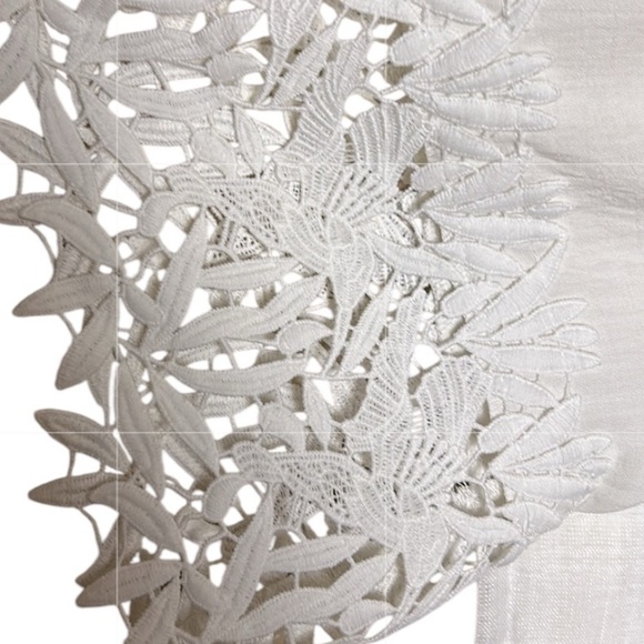 Joseph Ribkoff white heavy lace Trim Blouse.PTP 19”, OVERSIZED,sheer,boxy - Picture 16 of 16